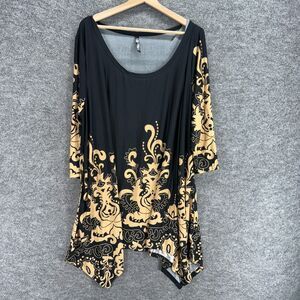 White Mark Mini Dress Women 4XL Black Geometric Short Round Neck Long Sleeve